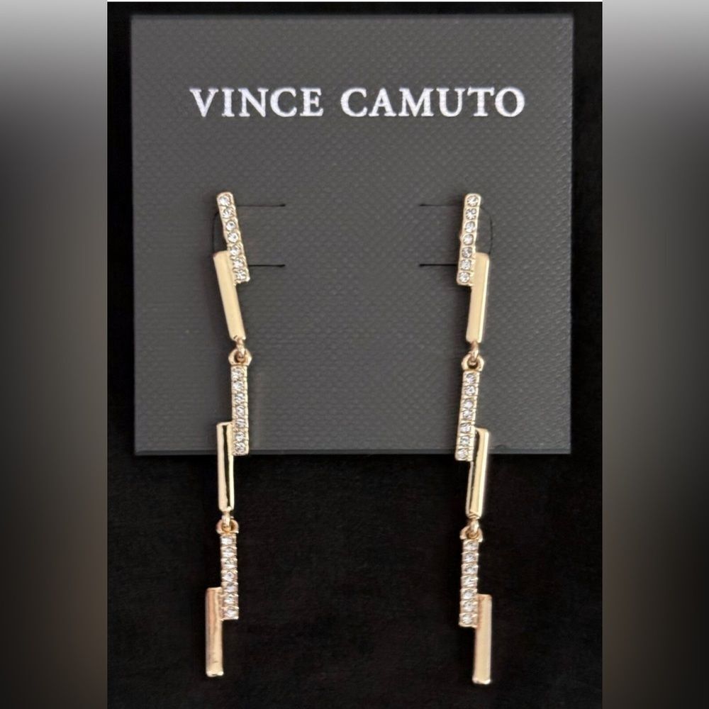 NEW! *Vince Camuto* Pavé Crystal Linear Drop Goldtone Earrings NWT